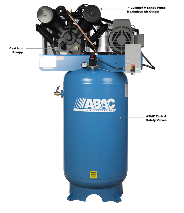 ABAC Ironman Piston Air Compressor 10hp 120 Gallon - Heavy-Duty V-Pump Reliability