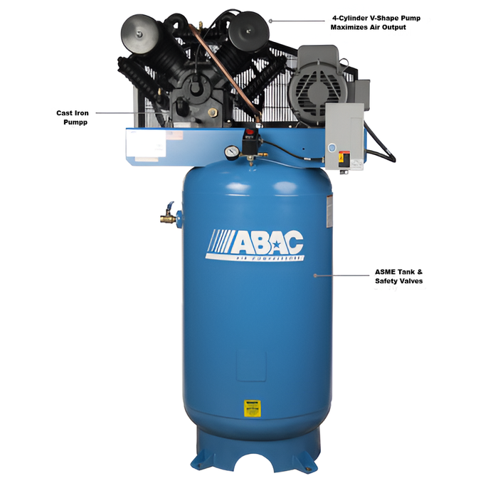 ABAC Ironman Piston Air Compressor 5hp 80 Gallon - Heavy-Duty V-Pump Reliability