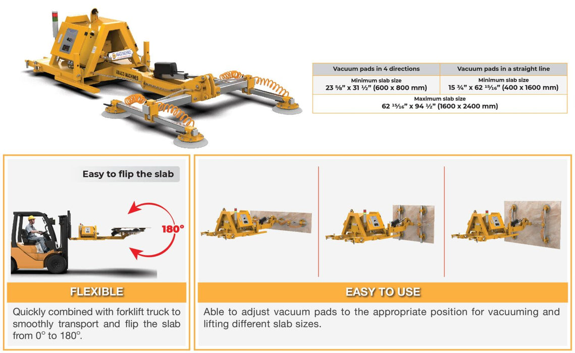 Abaco Forklift Power Vacuum Lifter – AFPVL300, 0°-180° Tilt, Compressed Air
