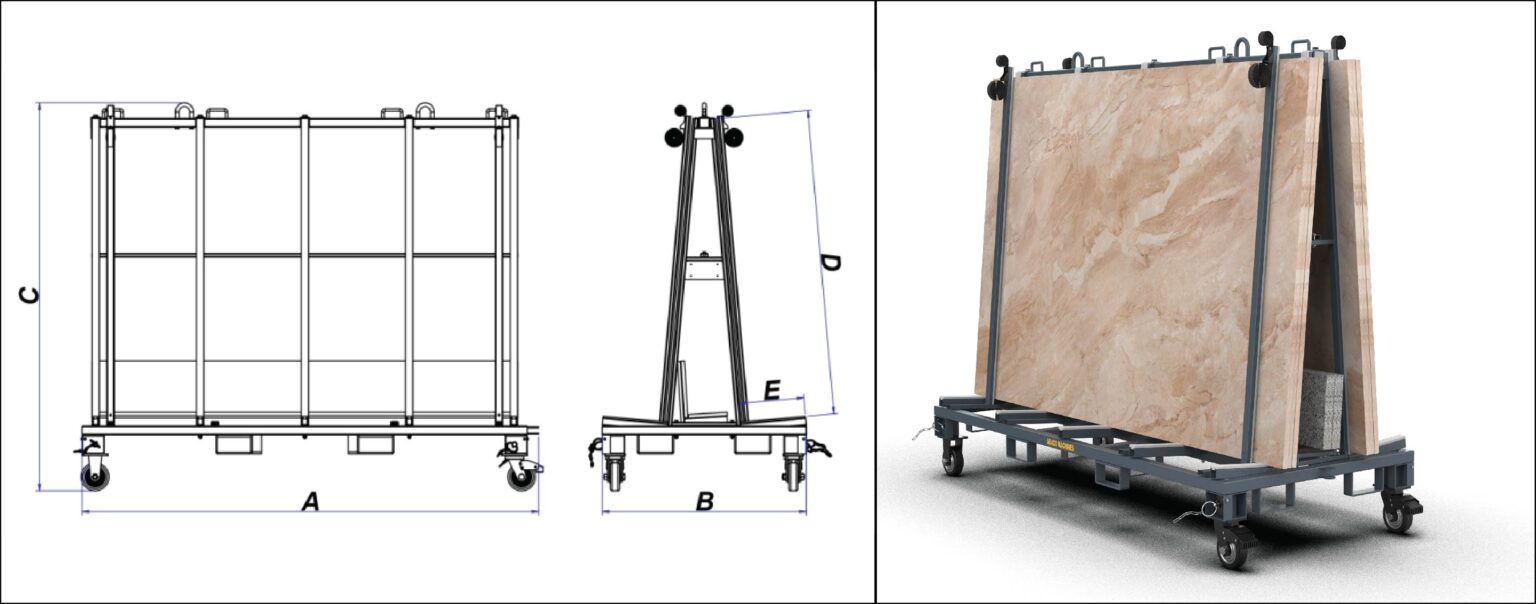Abaco One Stop A-Frame – Heavy-Duty Stone & Glass Transport Rack (Model OSA9463-M2)