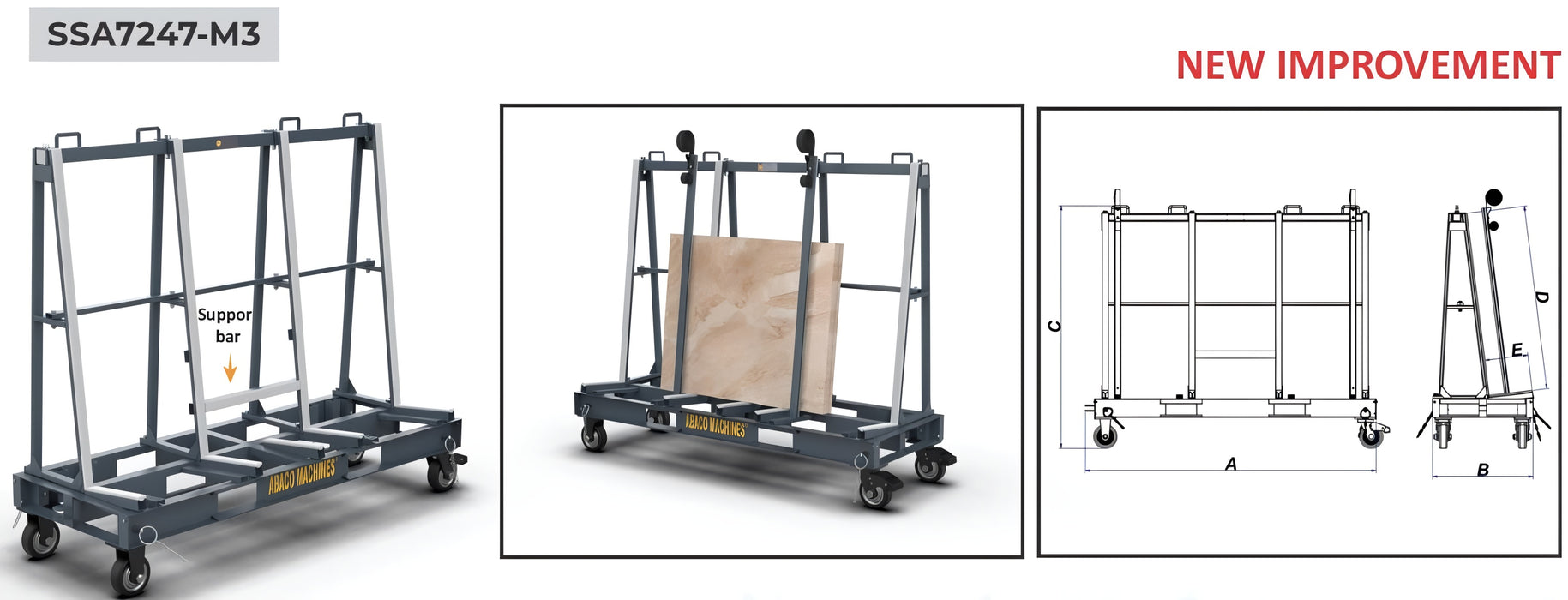 Abaco One Stop Single-Sided A-Frame – SSA7247-M3 (Mobile Slab Transport & Storage Frame)