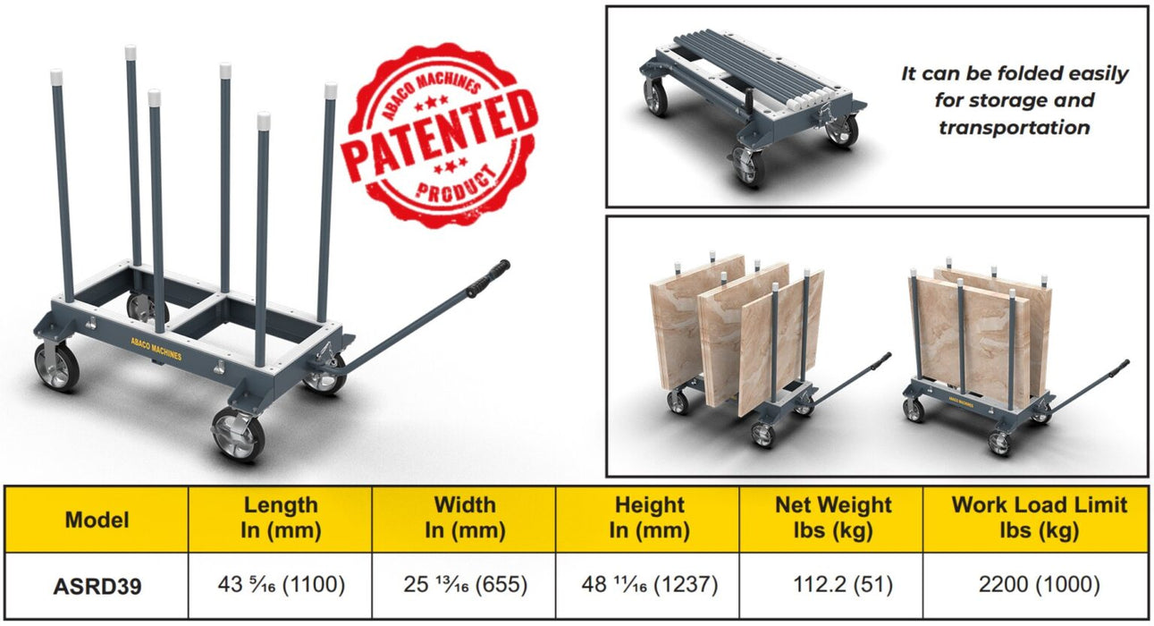 Abaco Slab Rack Dolly – Compact Heavy-Duty Stone & Glass Transport Dolly (ASRD39)