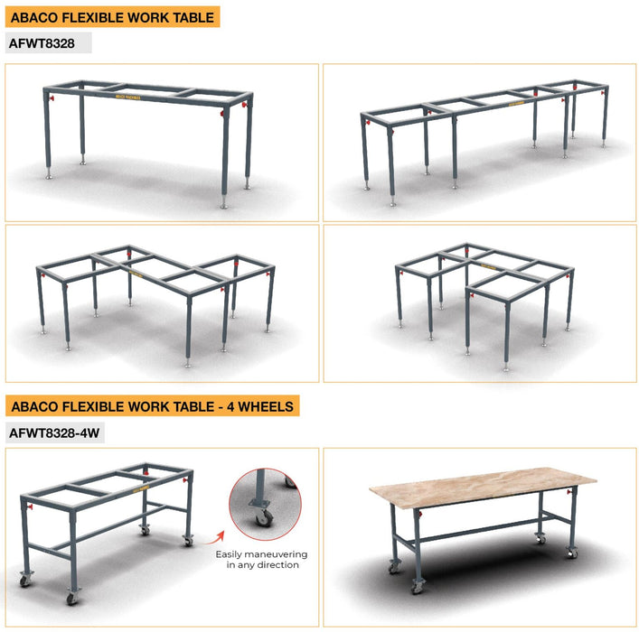Abaco Flexible Work Table – Adjustable Stone Slab Support & Workbench (AFWT8328 / AFWT8328-4W)