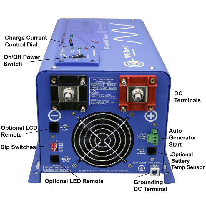 AIMS 3000W 12-V Pure Sine Inverter Charger – 100A Smart Charger & 300% Surge