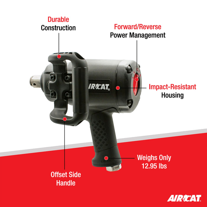 AirCat 1870-P-6 1″ Low-Weight Pistol Grip Impact Wrench – 1,900 ft-lb Torque, 6″ Extended Anvil