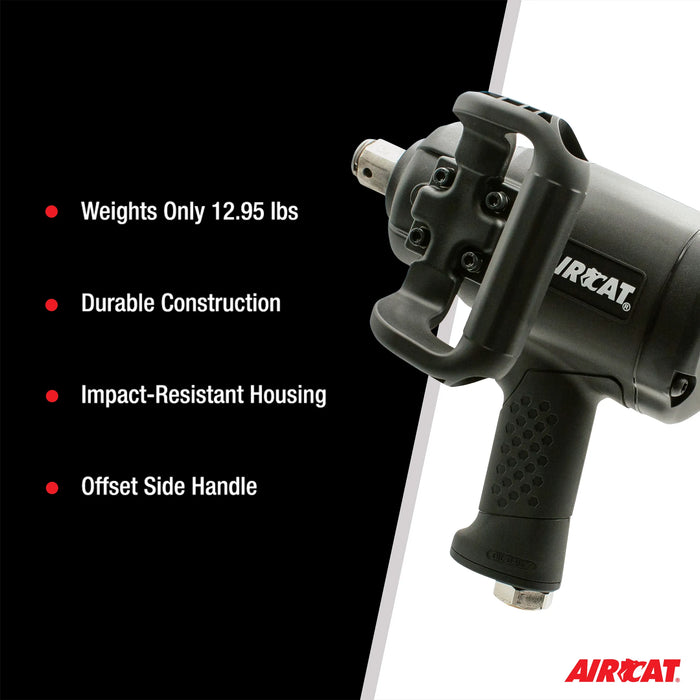 AirCat 1870-P-6 1″ Low-Weight Pistol Grip Impact Wrench – 1,900 ft-lb Torque, 6″ Extended Anvil