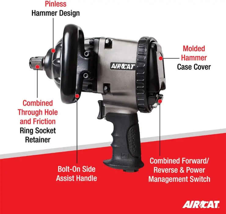 AirCat 1880-P-A 1″ Pistol Grip Impact Wrench – 1,700 ft-lb Max Torque, 1,900 ft-lb Break-Loose