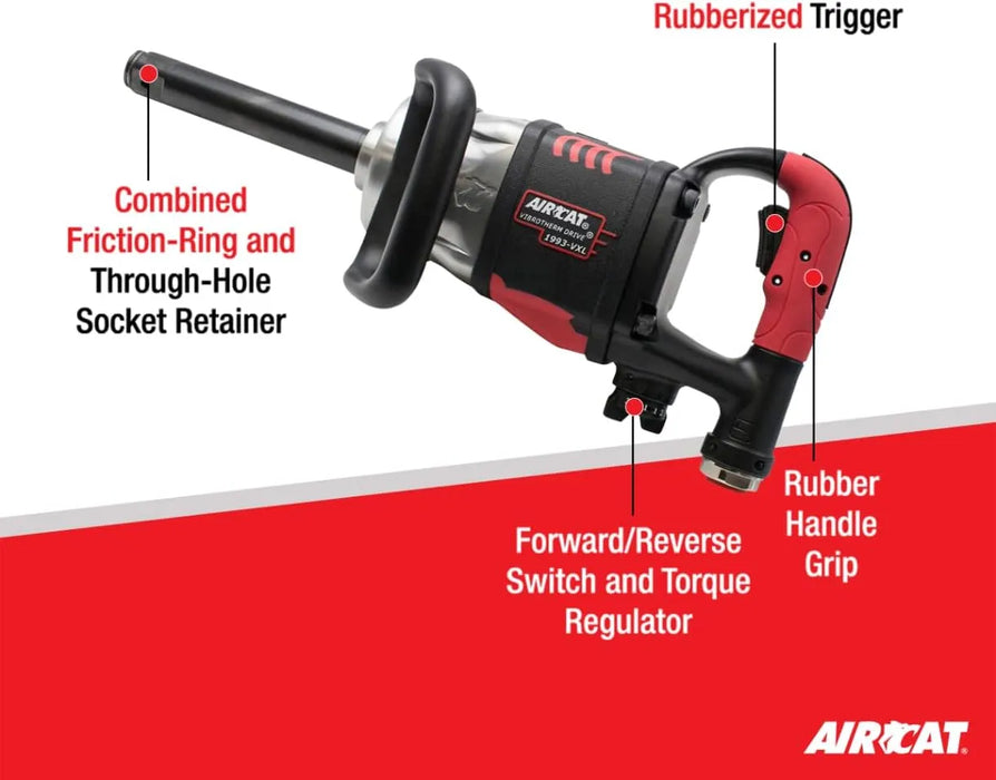 AirCat 1″ Vibrotherm Drive Composite Straight Impact Wrench (7″ Anvil) – 2,100 ft-lb Torque