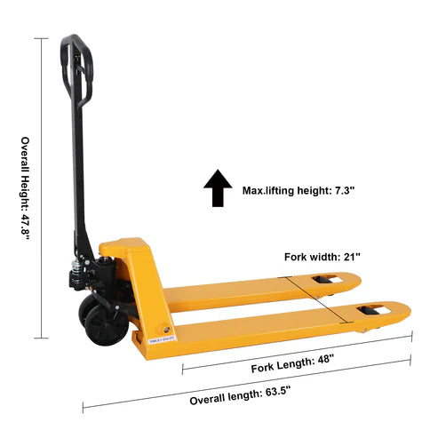 ApolloLift A-1006 Manual Hydraulic Pallet Jack – 5,500 lb Capacity, 48″×21″ Forks Nylon Wheel