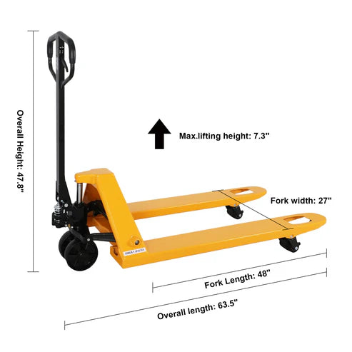 ApolloLift A-1007 Manual Hydraulic Pallet Jack – 5,500 lb Capacity, 48″×27″ Forks Nylon Wheel