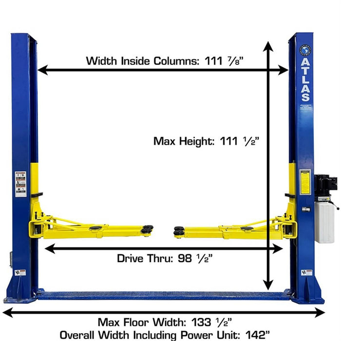Atlas Automotive Equipment TPF-9 Baseplate 2-Post Car Lift – 9,000 lb. Capacity Hydraulic Auto Lift