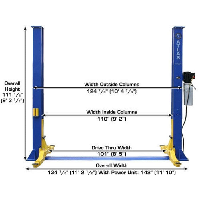Atlas 9KBPX 2-Post Baseplate Car Lift | 9,000 lb Heavy-Duty Automotive Hoist for Professional Garages