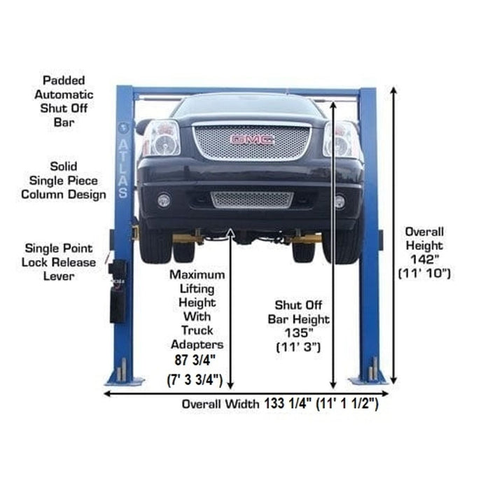 Atlas Automotive 9,000 lb. Overhead 2-Post Lift – Model 9OHSC ATTD-9OHSC-SS-FPD | Heavy-Duty Garage & Shop Car Lift