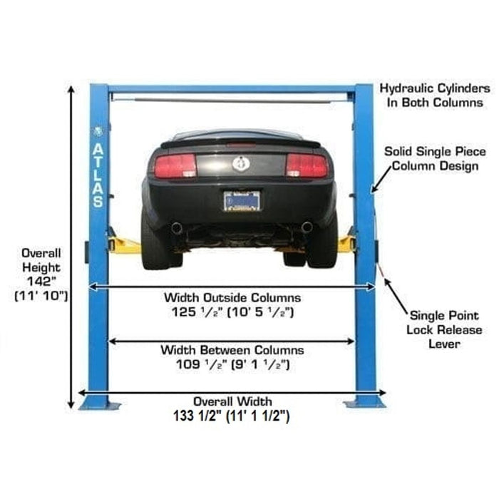 Atlas Automotive 9,000 lb. Overhead 2-Post Lift – Model 9OHSC ATTD-9OHSC-SS-FPD | Heavy-Duty Garage & Shop Car Lift