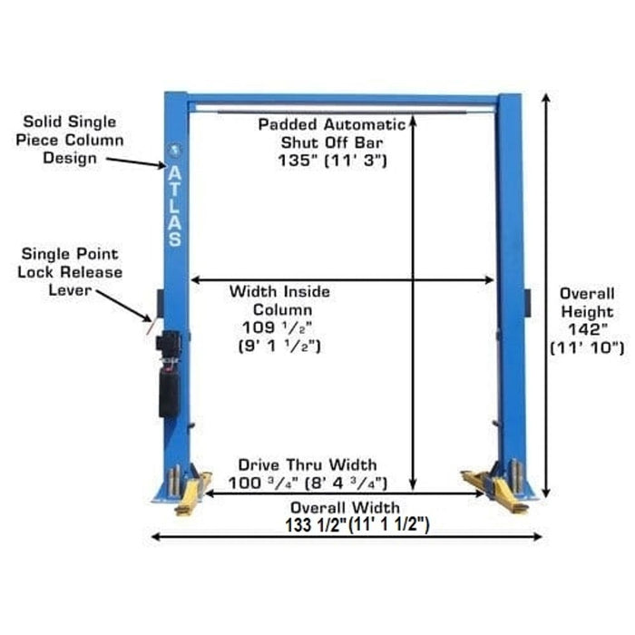 Atlas Automotive 9,000 lb. Overhead 2-Post Lift – Model 9OHSC ATTD-9OHSC-SS-FPD | Heavy-Duty Garage & Shop Car Lift