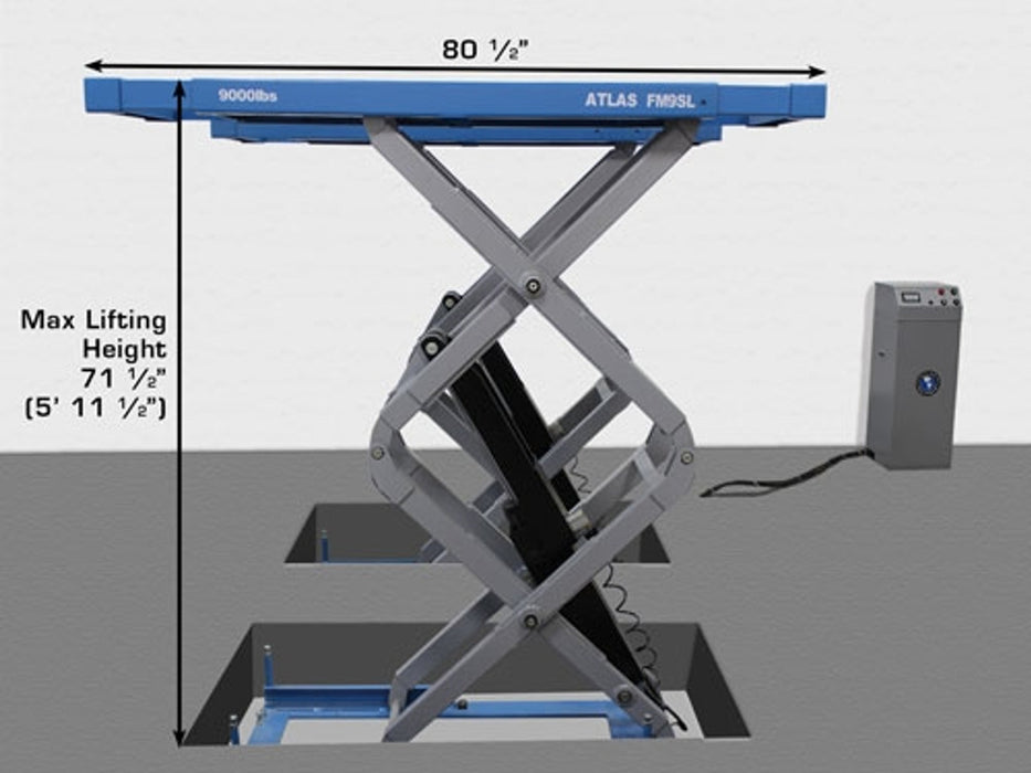 Atlas Automotive Equipment FM9SL In-Ground Full-Rise Scissor Lift – 9,000 lb Capacity Commercial Grade Auto Lift | Model ATTD-FM9SL