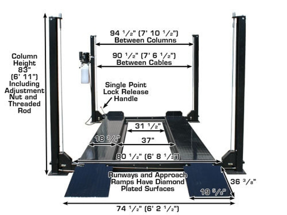 Atlas PRO8000EXT 4-Post Lift with RJ35 Sliding Jacks – Extra Tall & Extra Long Car Lift Combo | Professional Garage Equipment (XH-PRO8EXT-COMBO-FPD)