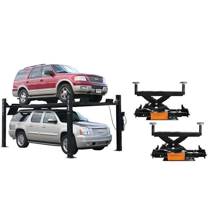 Atlas Equipment PRO9000 4-Post Car Lift with RJ6 Rolling Jacks Combo – 9,000 lb Capacity | Heavy-Duty Hydraulic Lift System for Professional Garages & Home Workshops (Model XH-PRO9-COMBO2-FPD)