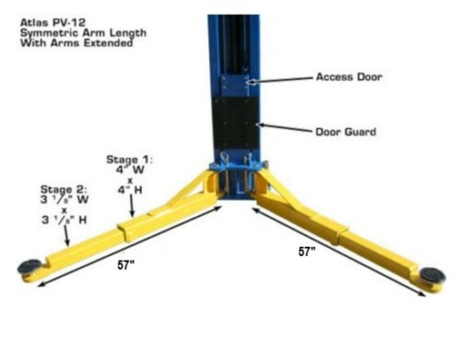 Atlas PV12PX Commercial Overhead 2-Post Lift – 12,000 lb Capacity | Heavy-Duty Automotive Lift for Shops & Fleet Service (XH-PV12PX-FPD)