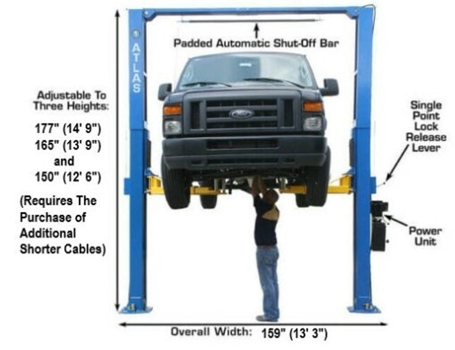 Atlas PV12PX Commercial Overhead 2-Post Lift – 12,000 lb Capacity | Heavy-Duty Automotive Lift for Shops & Fleet Service (XH-PV12PX-FPD)