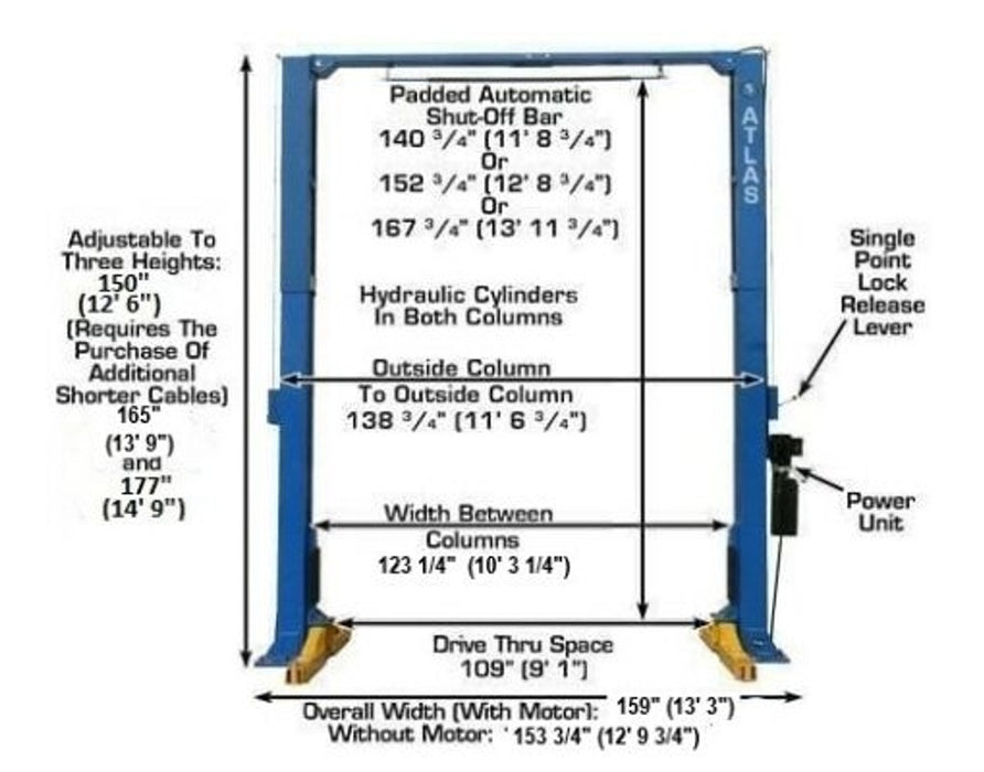 Atlas PV12PX Commercial Overhead 2-Post Lift – 12,000 lb Capacity | Heavy-Duty Automotive Lift for Shops & Fleet Service (XH-PV12PX-FPD)