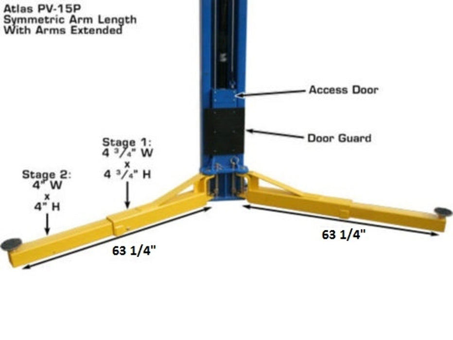 Atlas Automotive Equipment PV15PX Commercial Grade Overhead 2-Post Lift – 15,000 lb Capacity Heavy-Duty Car Lift | Model XH-PV15PX-FPD