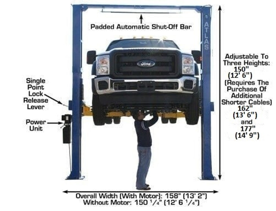 Atlas Automotive Equipment PV15PX Commercial Grade Overhead 2-Post Lift – 15,000 lb Capacity Heavy-Duty Car Lift | Model XH-PV15PX-FPD