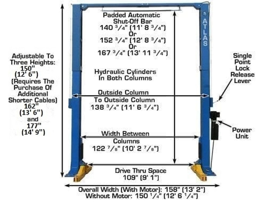 Atlas Automotive Equipment PV15PX Commercial Grade Overhead 2-Post Lift – 15,000 lb Capacity Heavy-Duty Car Lift | Model XH-PV15PX-FPD