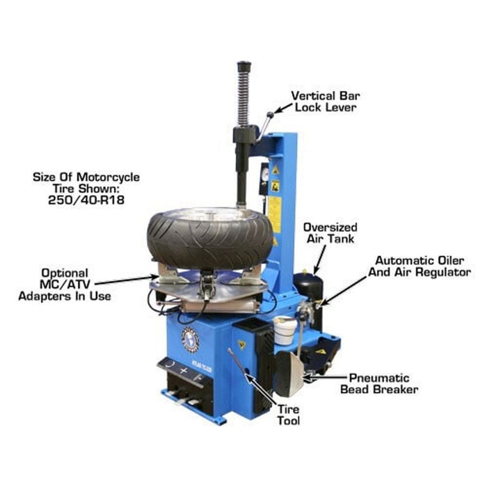 Atlas TC229LH Rim Clamp Tire Changer with Assist Arm | Automotive Wheel Changing Machine for Cars & Light Trucks