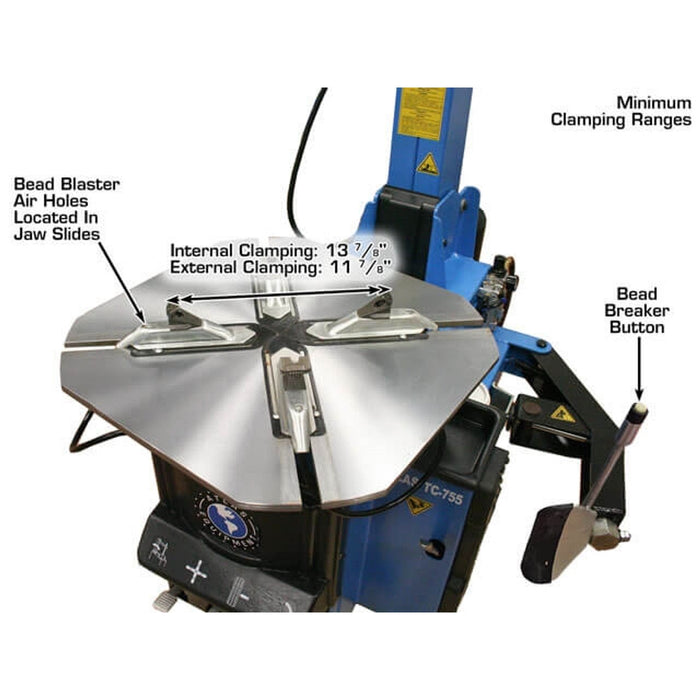 Atlas Automotive Equipment TC755 Tilt-Back Rim-Clamp Tire Changer – Automatic Tire Machine with Bead Blaster (ATTC755)