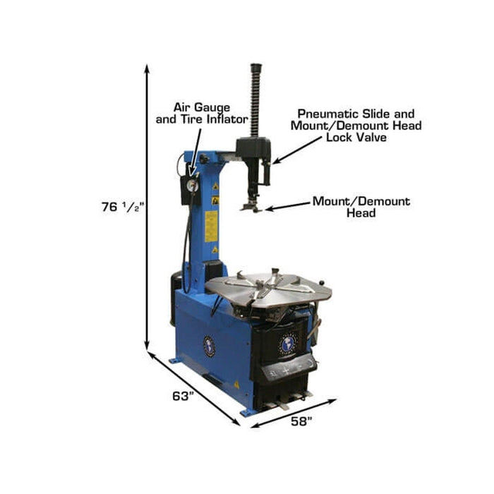 Atlas Automotive Equipment TC755 Tilt-Back Rim-Clamp Tire Changer – Automatic Tire Machine with Bead Blaster (ATTC755)