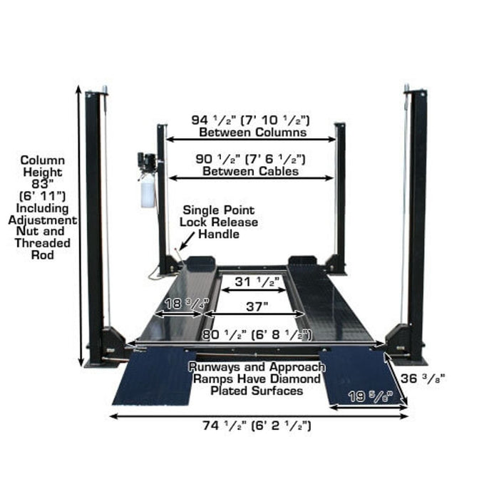 Atlas Garage PRO8000 Portable 4-Post Lift – 8,000 lb Capacity | Hobbyist Automotive Car Lift XH-PRO8000