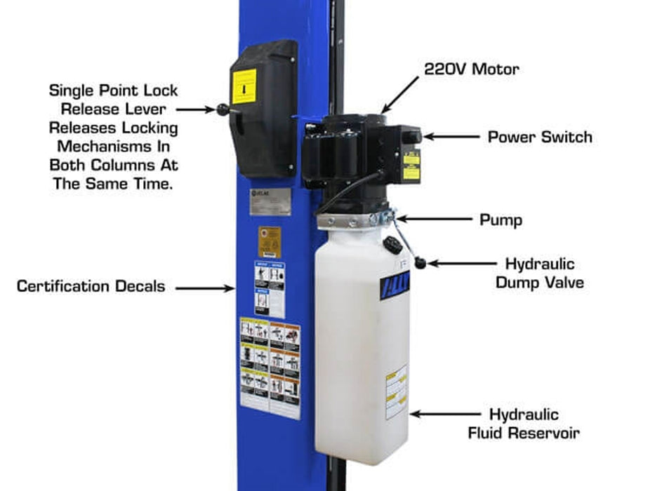 Atlas Automotive Equipment Platinum PVL10 ALI Certified 10,000 lb. Capacity 2-Post Lift (Model: AP-PVL10-2/3)