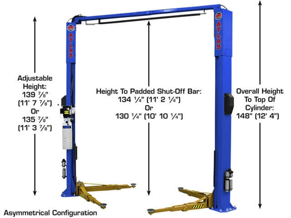 Atlas Automotive Equipment Platinum PVL10 ALI Certified 10,000 lb. Capacity 2-Post Lift (Model: AP-PVL10-2/3)