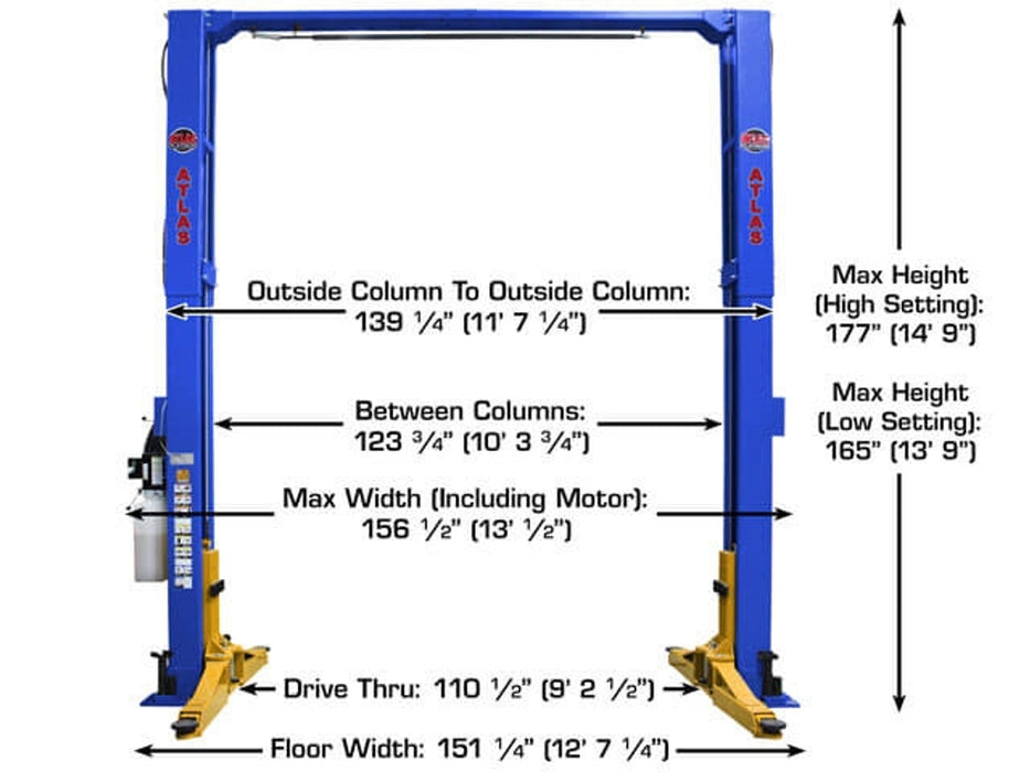 Atlas Automotive Equipment Platinum PVL12 ALI Certified 2-Post Car Lift – 12,000 lb Capacity Commercial Grade Overhead Auto Lift | Model ATEAP-PVL12-FPD