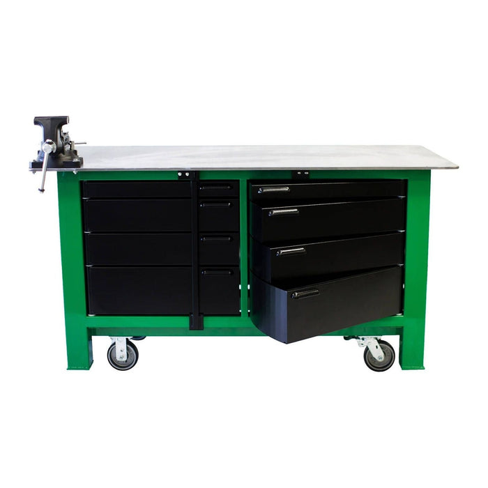 Work Bench | 6ft. Long with Casters | 2 Full Banks of Drawers | With Keyed Locks | BADASS Workbench 2BAYKL-WC