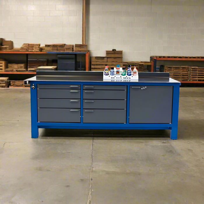 Work Bench | 8ft. Long | 3 Full Banks of Drawers | Keyed Locks | BADASS Workbench 3BAYKL