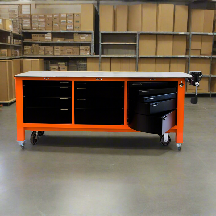 Work Bench | 8ft. Long with Casters | 3 Full Banks of Drawers | BADASS Workbench 3BAYWC