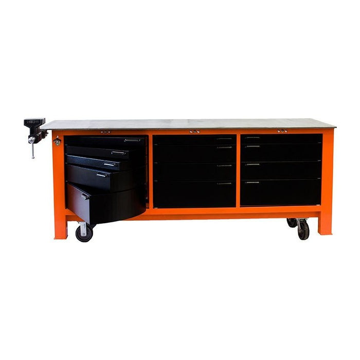 Work Bench | 8ft. Long with Casters | 3 Full Banks of Drawers | BADASS Workbench 3BAYWC