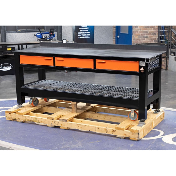 Work Bench | 8ft. Long with Casters | 3'' Drawers| BADASS Workbench 3BAYSDWC