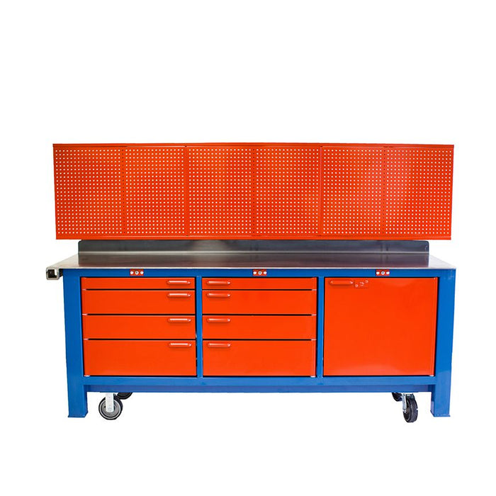 Work Bench | 8ft. Long with Casters | 3'' Drawers and Keyed Locked| BADASS Workbench 3BAYKL-WC