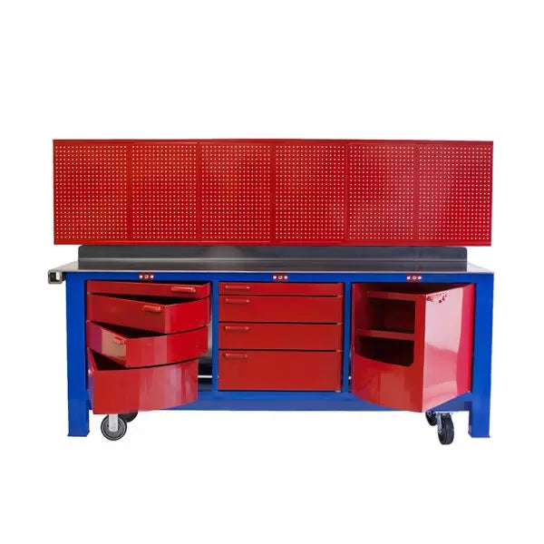 Work Bench | 8ft. Long with Casters | 3'' Drawers and Keyed Locked| BADASS Workbench 3BAYKL-WC