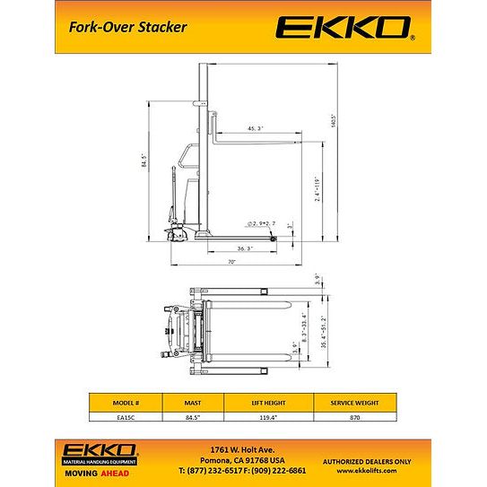 Semi-Electric Fork-Over Stacker | 3300 lbs Capacity | Lift Height 119.3'' | EKKO EA15C