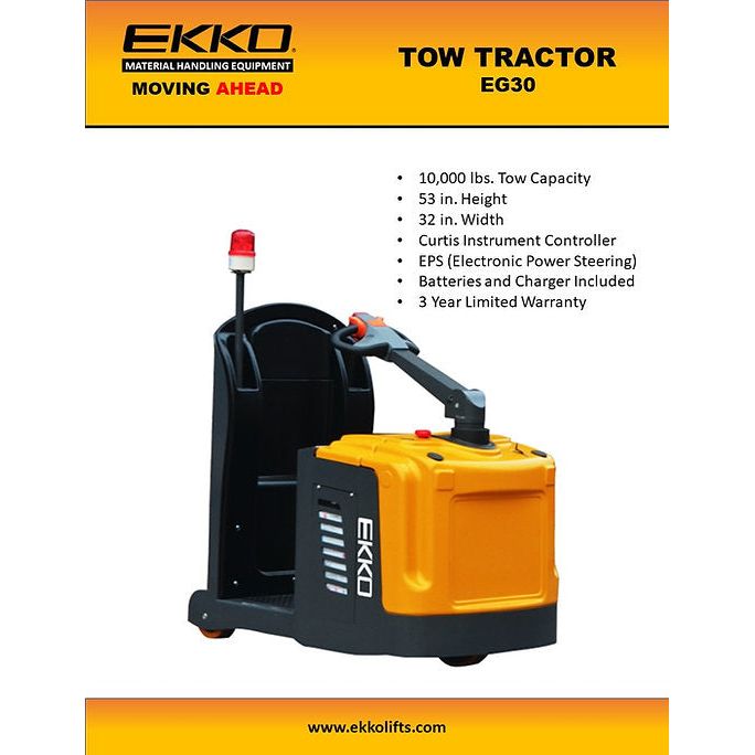 Electric Tow Tractor | 10,000 lbs Capacity | Height 53''  | EKKO EG30