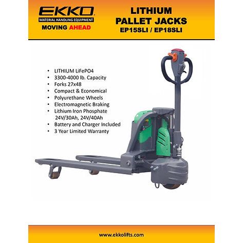 Electric Pallet Jack  | Lithium Iron |3300 lbs Capacity | EKKO EP15SLI