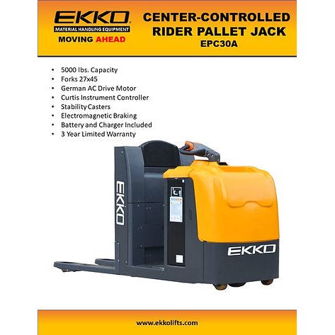 Electric Pallet Jack |  Center-Controlled Rider | 5000 lbs Capacity | EKKO EPC30A