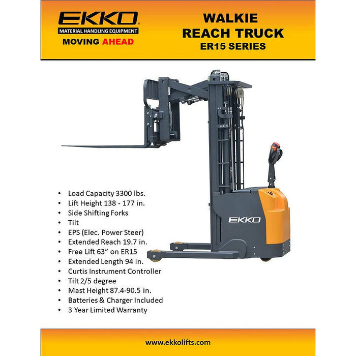 Electric Walkie Reach Truck | 3300 lbs. Capacity | Lift Height 177''| EKKO ER15