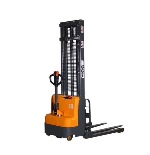 EKKO Full Powered Straddle Stacker 3000 lb Capacity 118" Height EB14C-118