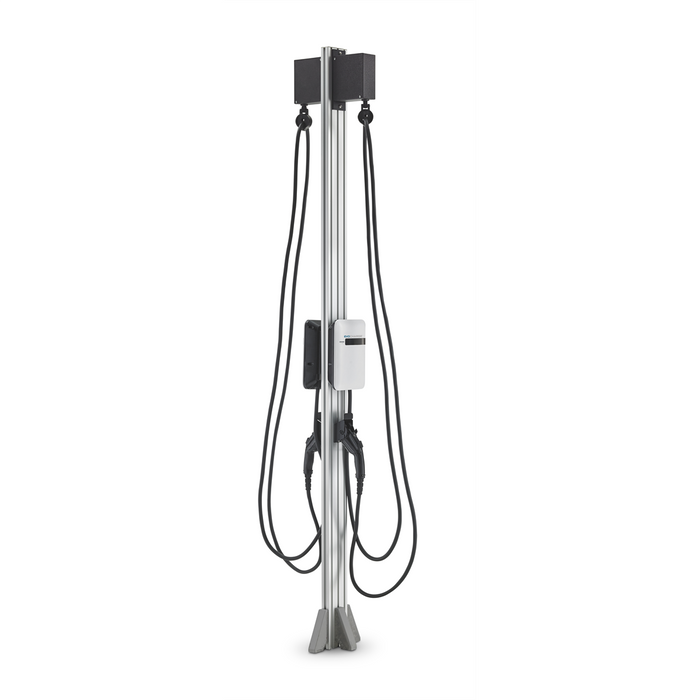 EVoCharge EVSE Dual Port EV Charging Station EVOEVC3AA0B1A1B4 – Level 2 Charger with 8’ Pedestal, 25’ Cables & Retractors