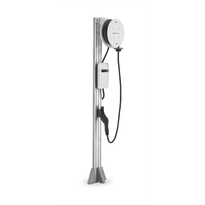 EVoCharge iEVSE Plus Single Port EV Charging Station – WiFi & 4G LTE Enabled Level 2 Charger with 6’ Pedestal & EVOREEL Cable Management
